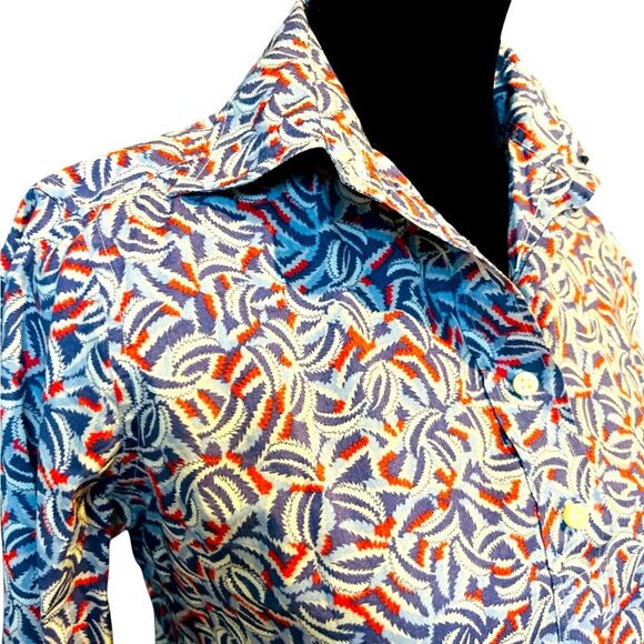 Ann Mashburn Tomboy Blue Floral Popover Shirt Size Small Blue Red Preppy Top - Picture 2 of 6